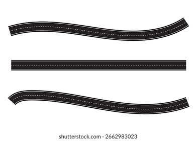 Conjunto de carretera o carretera. Vista superior. Caminos de asfalto rectos y sinuosos. Ilustración vectorial.