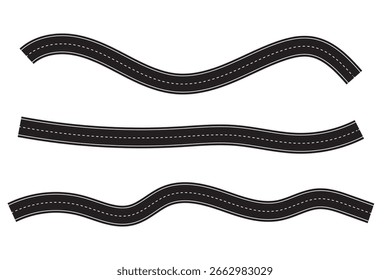 Conjunto de carretera o carretera. Vista superior. Caminos de asfalto rectos y sinuosos. Ilustración vectorial.