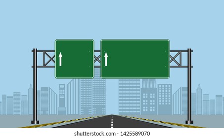 Road highway signs,Green board on road,Vector illustration