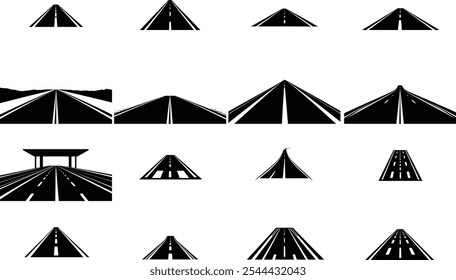 Coleção de Silhuetas de Estradas e Rodovias - Perspectivas de Estradas e Caminhos