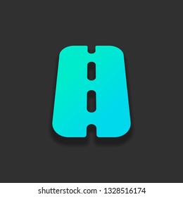 Road or highway, simple icon. Colorful logo concept with soft shadow on dark background. Icon color of azure ocean