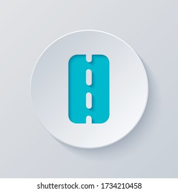 Road or highway, simple icon. Cut circle with gray and blue layers. Paper style