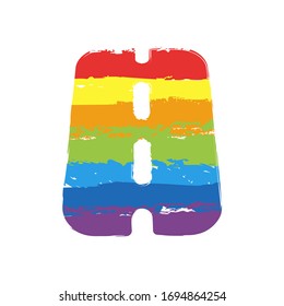 Road or highway, simple icon. Drawing sign with LGBT style, seven colors of rainbow (red, orange, yellow, green, blue, indigo, violet