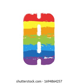 Carretera o autopista, simple icono. Signo de dibujo con estilo LGBT, siete colores arcoiris (rojo, naranja, amarillo, verde, azul, índigo, violeta)