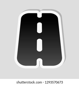 Road or highway, simple icon. Sticker style with white border and simple shadow on gray background