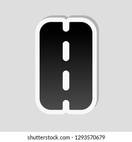 Road or highway, simple icon. Sticker style with white border and simple shadow on gray background