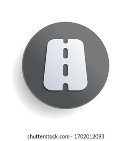 Carretera o autopista, simple icono. Símbolo de papel blanco sobre botón redondo gris o insignia con sombra