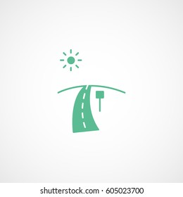 Road Highway And Sun Green Flat Icon On White Background