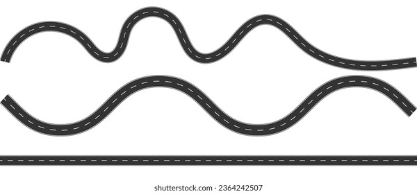 Road, highway, Winding road. Journey traffic curved highway. Road to horizon in perspective. Winding asphalt empty line isolated vector concept.  isolated on a white background. Vector