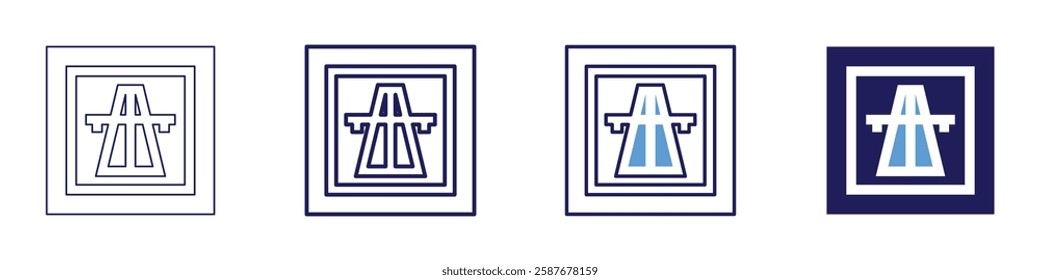 Road highways icon in 4 different styles. Thin Line, Line, Bold Line, Duotone. Duotone style. Editable stroke.