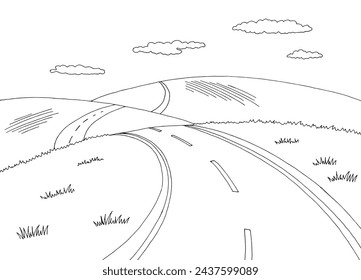 Road hill graphic black white city landscape sketch illustration vector