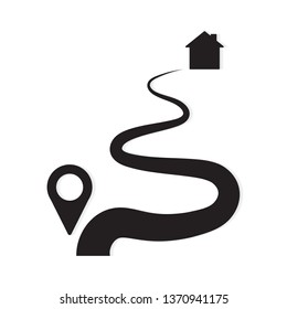 road to home with pin pointer icon- vector illustration