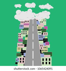 the road with homes outgoing in the sky