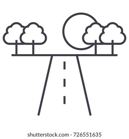 road in horizont vector line icon, sign, illustration on background, editable strokes