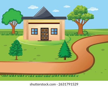 Cenário de design de plano de fundo de estrada e casa 