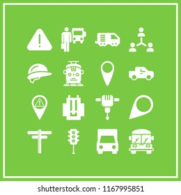 road icon. 16 road vector set. school bus, pick up truck, backpack and delivery truck icons for web and design about road theme