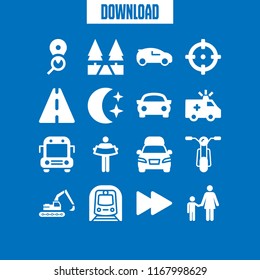 road icon. 16 road vector set. delivery truck, road sign, thin target and school bus icons for web and design about road theme