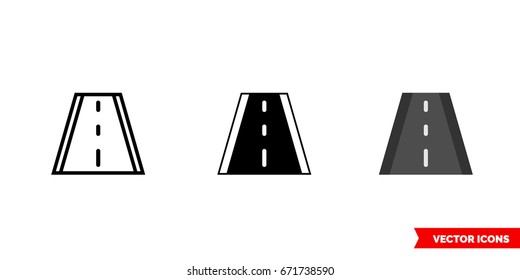 Road icon of 3 types: color, black and white, outline. Isolated vector sign symbol.