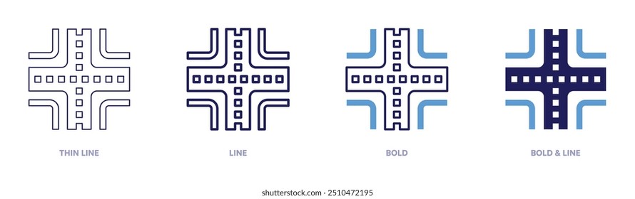 Road icon in 4 different styles. Thin Line, Line, Bold, and Bold Line. Duotone style. Editable stroke.