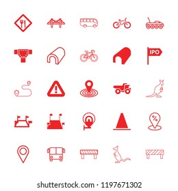 Road icon. collection of 25 road filled and outline icons such as tunnel, map location, restaurant, street lamp, direction. editable road icons for web and mobile.