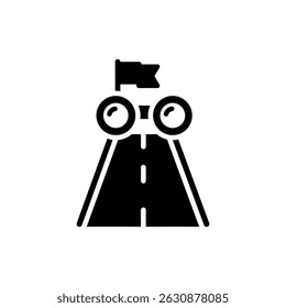 Ícone de estrada com bandeira e binóculos para navegação e exploração