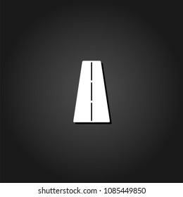 Road icon flat. Simple White pictogram on black background with shadow. Vector illustration symbol