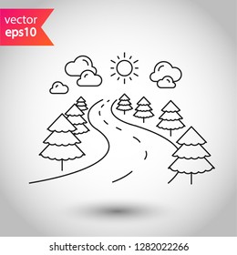 Road icon. Highway vector sign. Eps 10 flat symbol. Nature icon. Trip sign design