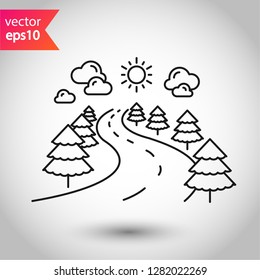 Road icon. Highway vector sign. Eps 10 flat symbol. Nature icon. Trip sign design