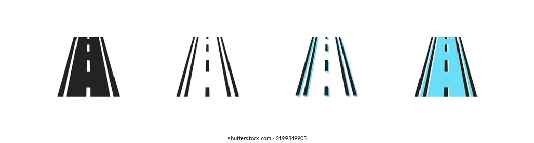 Road icon. Highway vector symbol. Simple outline street way icon. Asphalt straight icons set. Road strip black and blue web icons. EPS10