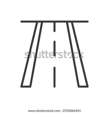 Road, icon in line design. Road, highway, street, path, vehicle, journey, travel on white background vector. Road editable stroke icon