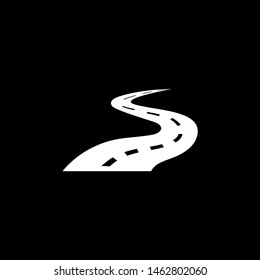Road Icon On Black Background. Black Flat Style Vector Illustration.