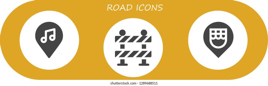  road icon set. 3 filled road icons. Simple modern icons about  - Location, Barrier