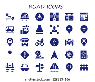  road icon set. 30 filled road icons. Simple modern icons about  - Track, City, Navigation, Crossroad, Gate, Traffic, Transportation, Motorbike, Cone, Decision making, Location