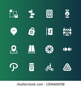 road icon set. Collection of 16 filled road icons included Landslide, Bicycle, Jam, Path, Safety belt, Transport, Road, Pin, Traffic barriers, Signboard, Idrive, Location, Pedal