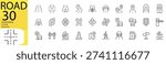 Road icon set. Editable stroke.