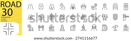Road icon set. Editable stroke.