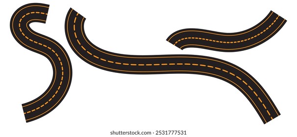 The road icon. Set of road elements isolated on white. Vector, cartoon illustration. Vector.
