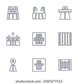 Road icon set. Line style. Editable stroke. road, crosswalk, map, highway, motorway, tunnel.