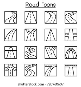 Road icon set in thin line style
