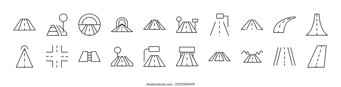 Road Icon Set for UI, Placards, Books, Apps. Editable Stroke. Suitable for Web Sites, Books, Cards, Apps 