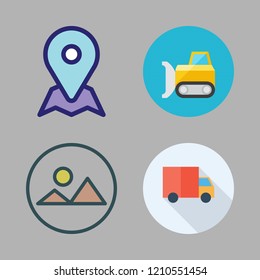 road icon set. vector set about landscape, placeholder, bulldozer and side view icons set.
