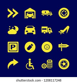 road icon. road vector icons set flash driver, car wheel, car and parking sign