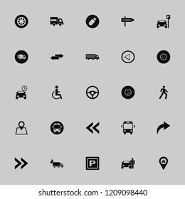 road icon. road vector icons set man with car, left arrow, flash driver and wheel