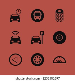 road icon. road vector icons set right arrow, car with signal, parking time and wheel