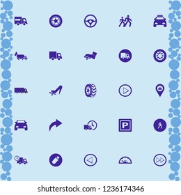 road icon. road vector icons set car wheel, oil truck, taxi cab and car