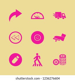 road icon. road vector icons set car wheels, fast delivery truck, left arrow and foot on the pedal