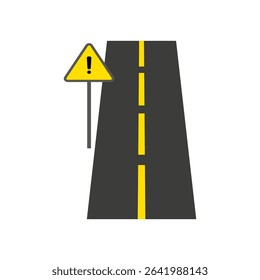 Road icon. Warning sign symbol. Vector caution mark. Black yellow design.