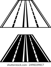 Road Icons. Black and White Vector Highway Icons. Asphalt Road for Cars