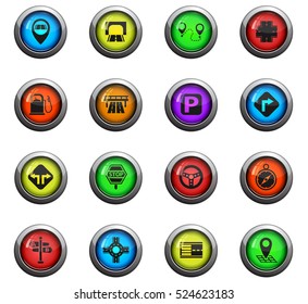 road icons on color round glass buttons for your design