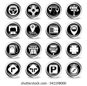 road icons on stylish round chromed buttons